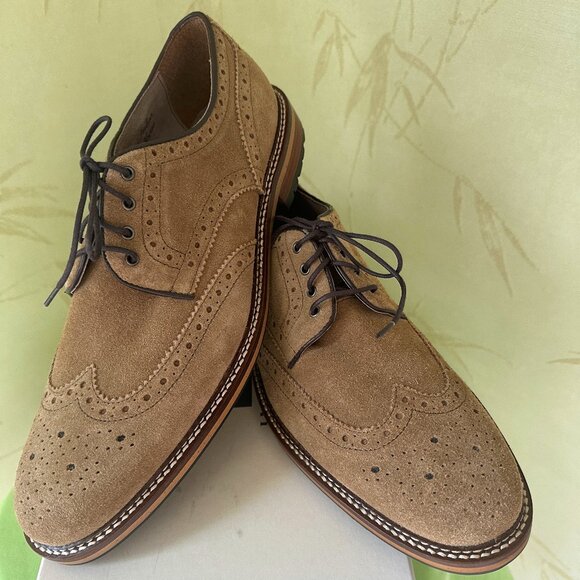 JOSEPH ABBOUD MEN'S WING TIP SUEDE LEATHER FREDERICK DRESS SHOES:NIB TAN  9M - Picture 1 of 13